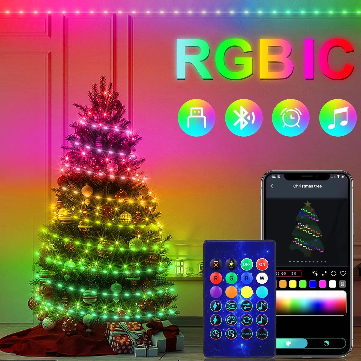 RGBIC LED svetielka na stromček s USB napájaním