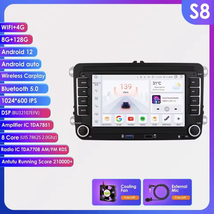 7" Android autorádio pre VW, Škoda, Seat