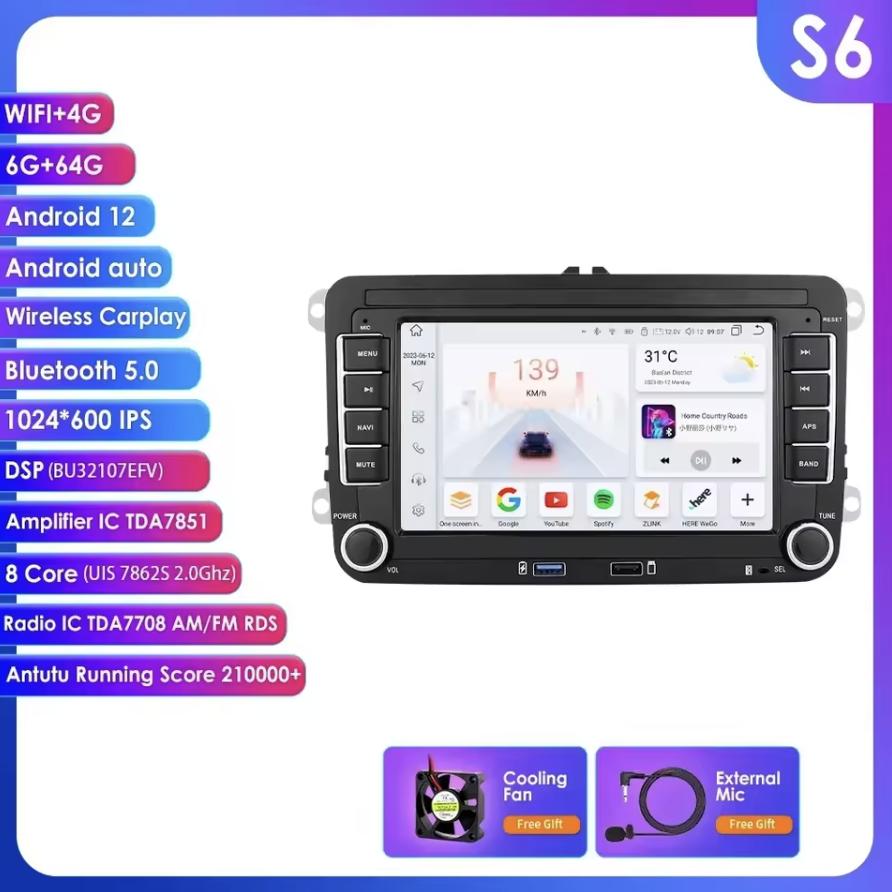 7" Android autorádio pre VW, Škoda, Seat